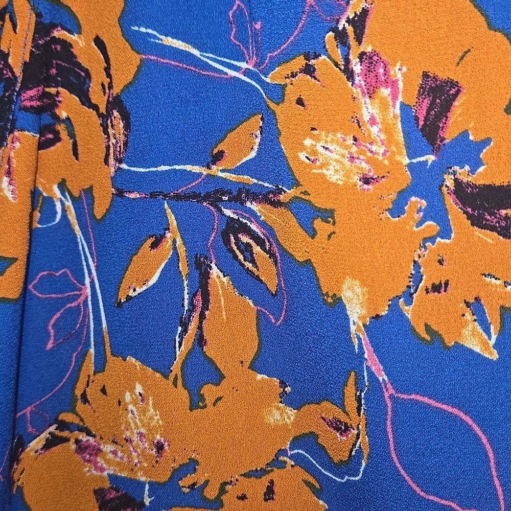 Floral Sleeveless Top Blue Orange Small Blouse Womens Hi Low Shirt ALLISON JOY - Picture 8 of 12